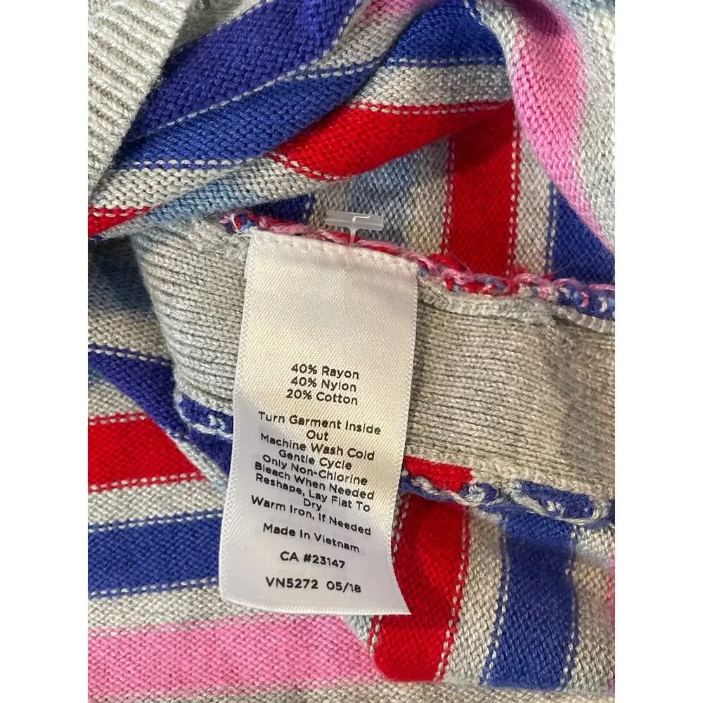 Talbots Multicolor Stripe Sweater Heather Gray Side Button Trim Lightweight